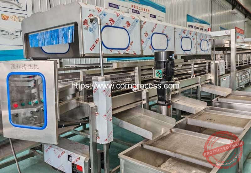 Hydraulic-Lift-Type-High-Pressure-Water-Spray-Sweet-Corn-Washing-Machine-with-Roller-Rod-Conveyor-and-Outer-Box